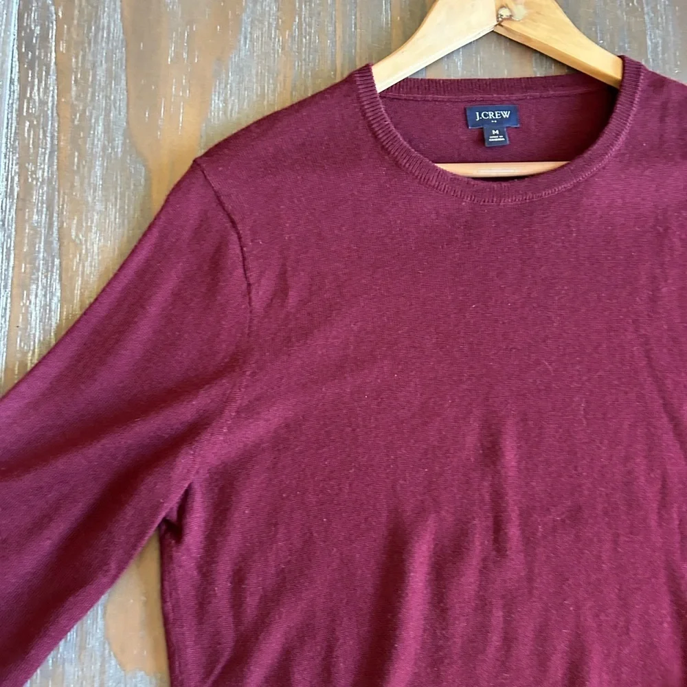 J Crew Men's Medium Merino Wool Crewneck Burgundy Sweater M